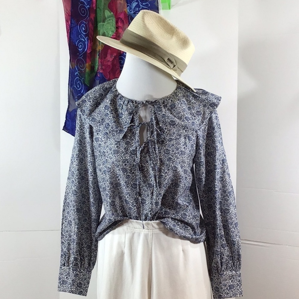 Rebecca Taylor blue floral popover top S